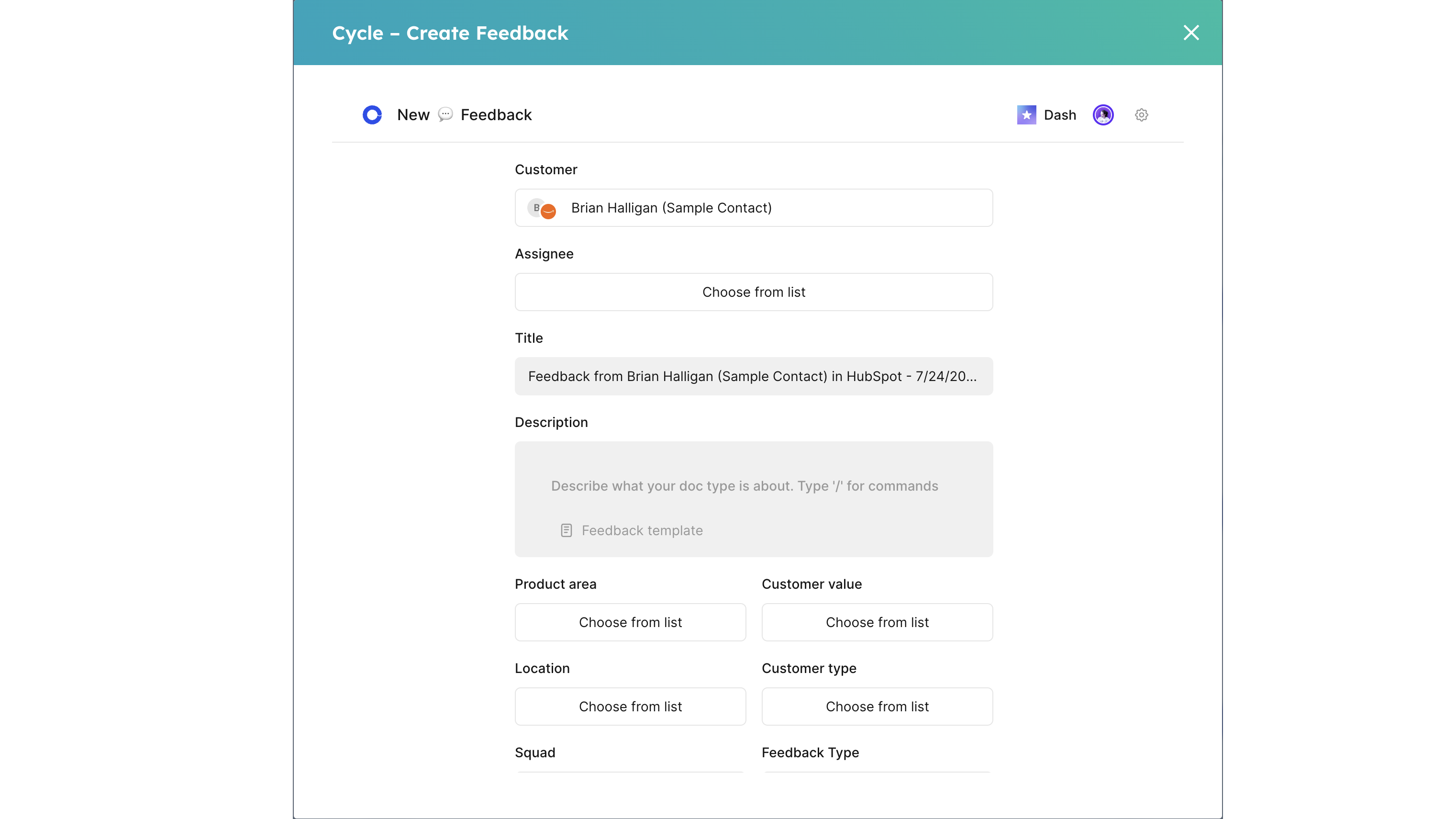 Create feedback from HubSpot